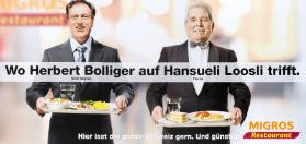 Wo Herbert Bolliger auf Hansueli Loosli trifft. Hier isst die ganze Schweiz gern. Und günstig. Migros Restaurant