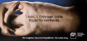 Lax, 2. Februar 2006, Backflip verbockt. Wir begleiten Querschnittgelähmte. Ein Leben lang. Schweizer Paraplegiker Stiftung