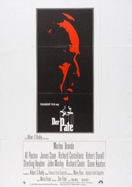 Paramount Film zeigt - Der Pate - Eine Albert S. Ruddy Produktion - Marlon Brando - Al Pacino - James Caan - Richard Castellano - Robert Duvall - Sterling Hayden - John Marley - Richard Conte - Diane Keaton - Produktion: Albert S. Ruddy - Regie: Francis Ford Coppola - Drechbuch: Mario Puzo u. Francis Ford Coppola - nach Mario Puzos Roman "Der Pate" - Musik: Nino Rota