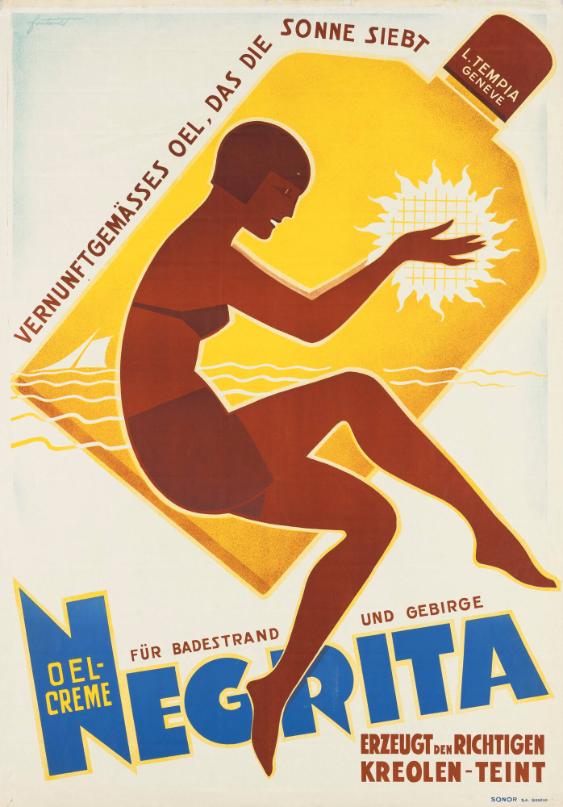 Vernunftgemässes Oel, das die Sonne siebt - L. Tempia Genève - Oel-Crème Negrita - für Badestrand und Gebirge - erzeugt den richtigen Kreolen-Teint
