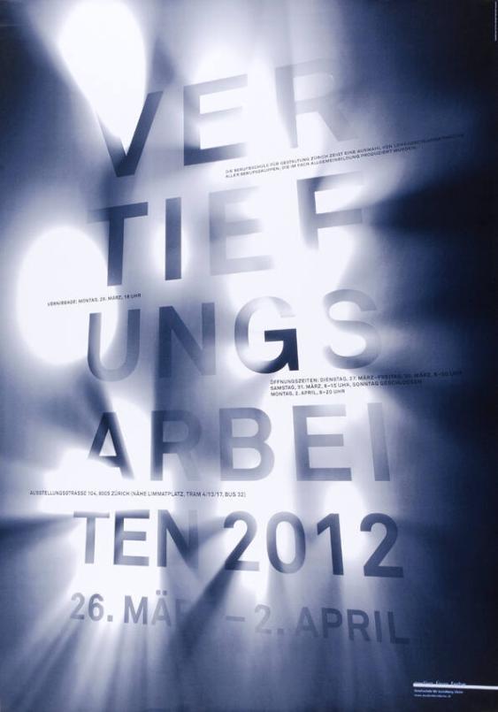 Vertiefungsarbeiten 2012 - Die Berufsschule für Gestaltung zeigt eine Auswahl von Lehrabschlussarbeiten aller Berufsgruppen, die im Fach Allgemeinbildung produziert wurden. - (...) - Medien Form Farbe - Berufsschule für Gestaltung Zürich
