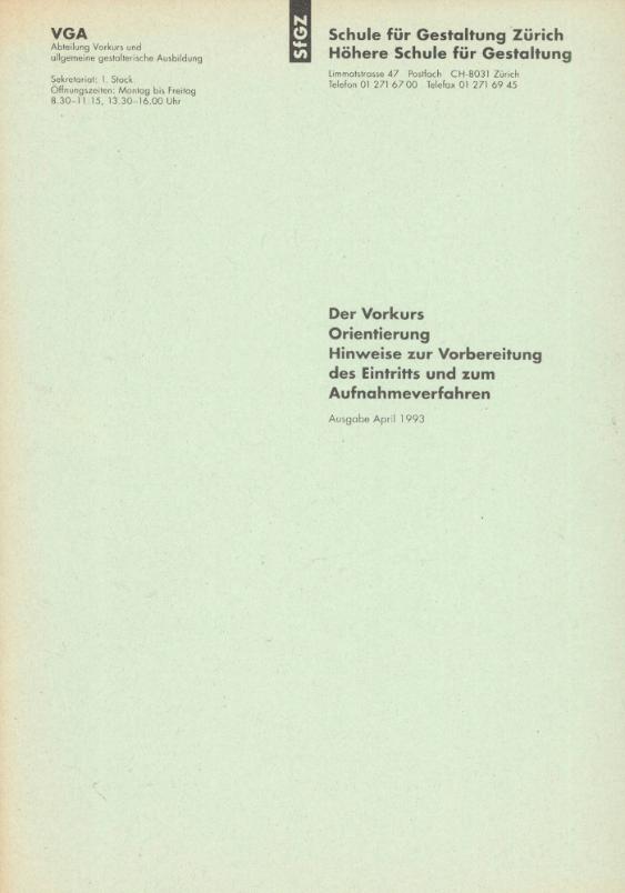 HGKZ, Vorkurs, Zürich, CH