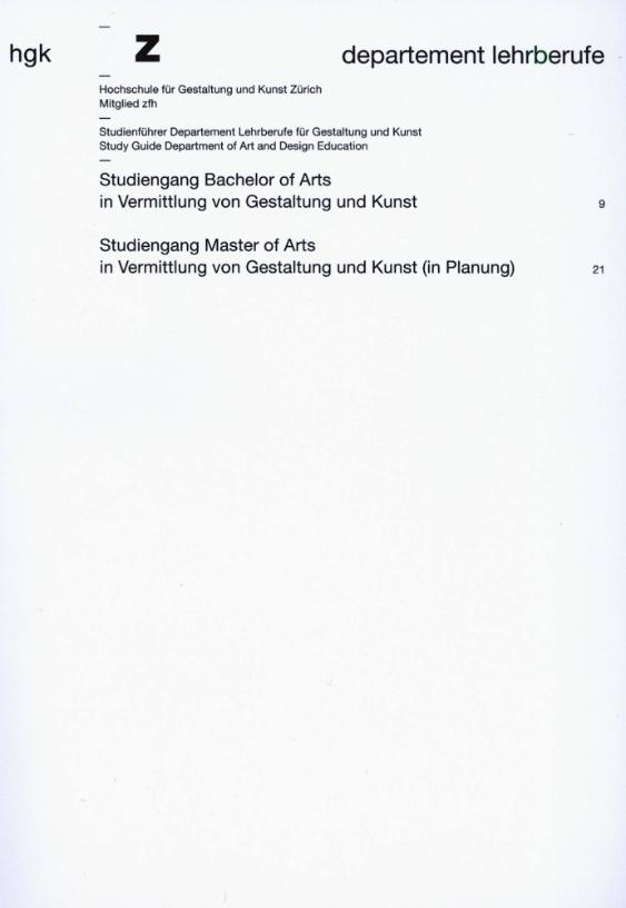 HGKZ, Studienführer Departement Lehrberufe für Gestaltung und Kunst