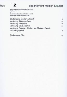 HGKZ, Studienführer Departement Medien & Kunst
