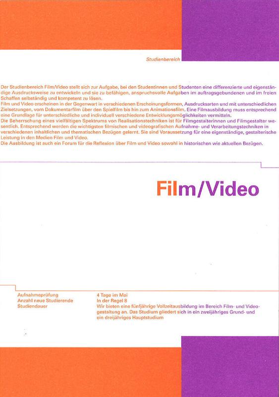 SfGZ, Studienbereich Film / Video
