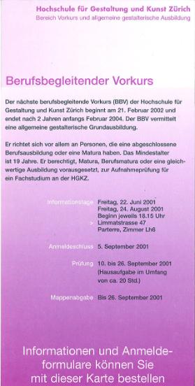 HGKZ, Berufsbegleitender Vorkurs - BBV