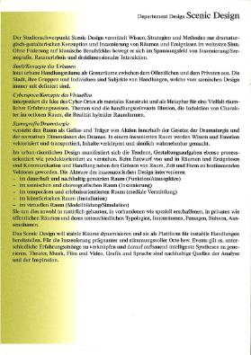 HGKZ - Departement Design, Studienschwerpunkt Scenic Design