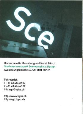 HGKZ, Studienschwerpunkt Scenographical Design