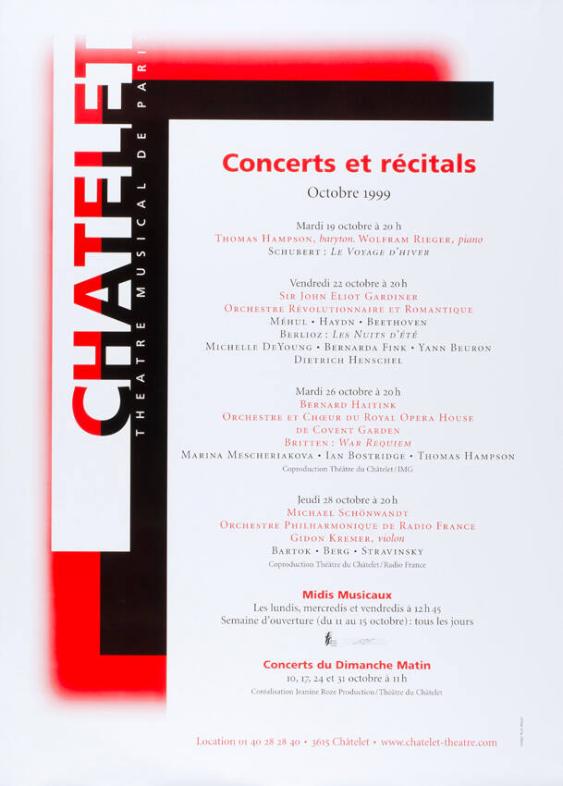 Châtelet - Concerts et récitals - Octobre 1999