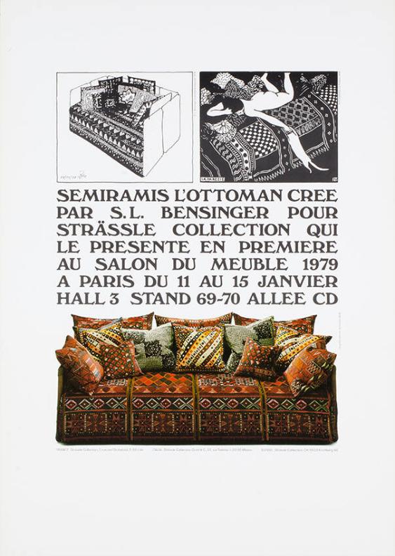Semiramis L'Ottoman - crée par S.L. Bensinger pour Strässle Collection qui le présente en première au Salon du Meuble 1979 à Paris du 11 au 15 janvier - halle 3 - stand 69-70 - allée CD