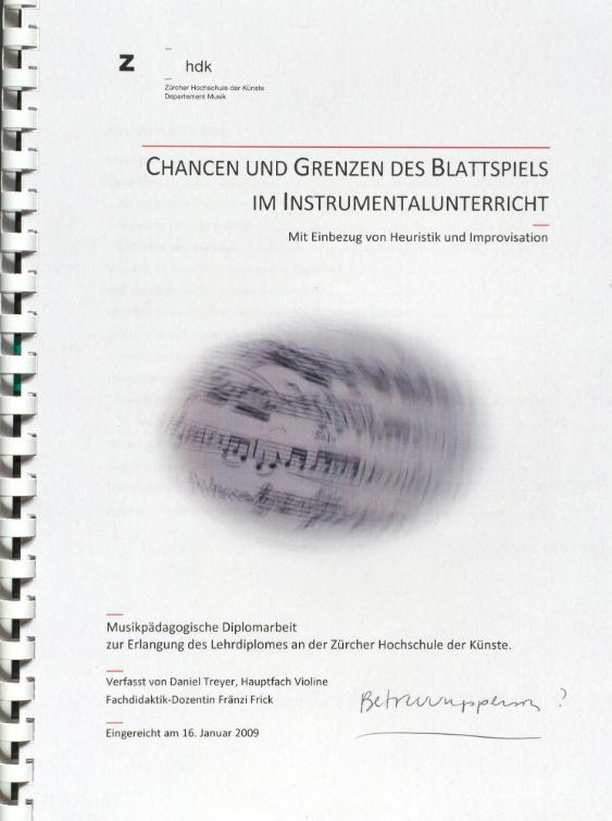 Chancen und Grenzen des Blattspiels im Instrumentalunterricht