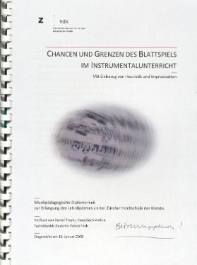Chancen und Grenzen des Blattspiels im Instrumentalunterricht