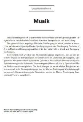 Jahresausstellung 2009, Departement Musik
