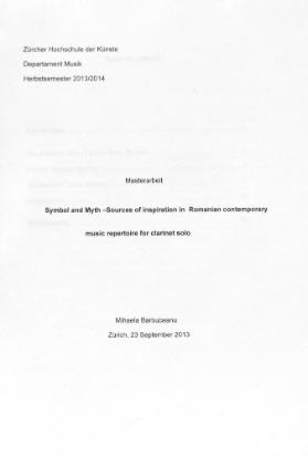 Symbol and myth - sources of inspiration in Romanian contemporary music repertoire for clarinet solo