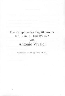 Die Rezeption des Fagottkonzerts Nr. 17 in C-Dur RV 472 von Antonio Vivaldi