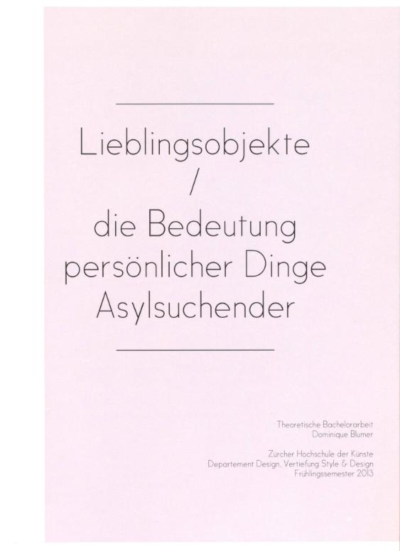Lieblingsobjekte / die Bedeutung persönlicher Dinge Asylsuchender