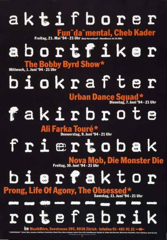 Aktifborer - abortfiker - biokrafter - fakirbrote - friertobak - bierfaktor  - Rote Fabrik