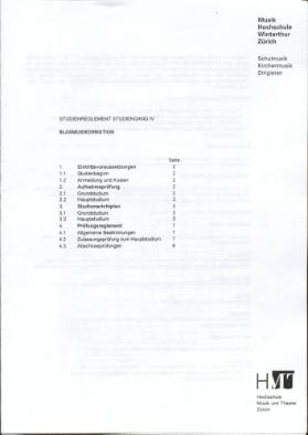 Studienreglement Studiengang IV, Blasmusikdirektion