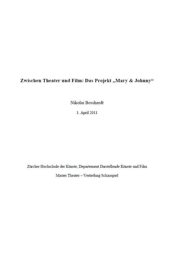 Zwischen Theater und Film: Das Projekt „Mary & Johnny“