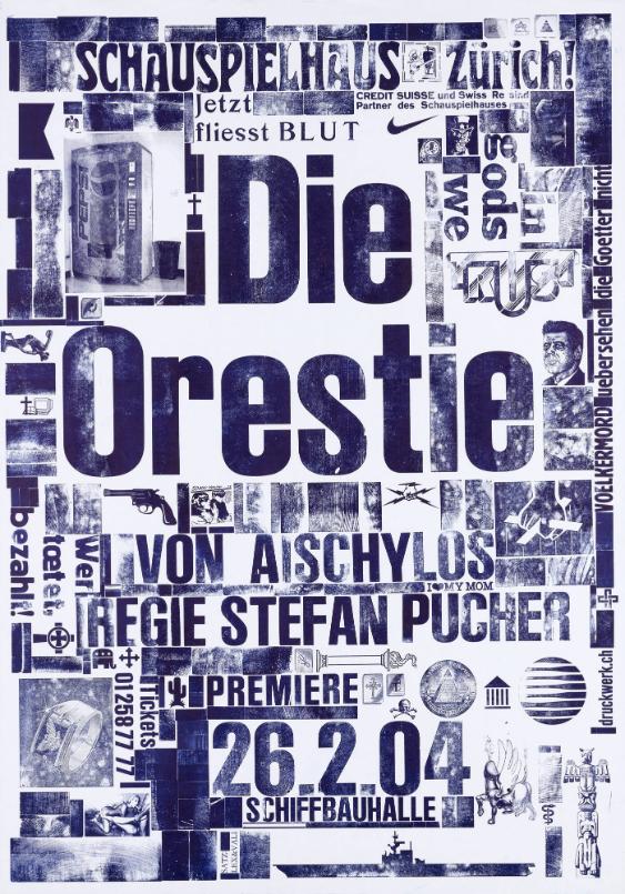 Die Orestie - Schauspielhaus Zürich - jetzt fliesst Blut - in gods we trust - Wer tötet bezahlt - Von Aischylos - Regie Stefan Pucher - Schiffbauhalle