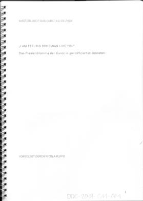 "I am feeling Bohemian like you" - Das Pionierdilemma der Kunst in gentrifizierten Gebieten