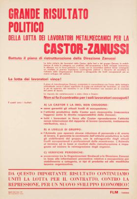 Grande risultato politico della lotta dei lavoratori metallmeccanici per la Castor-Zanussi - FLM Torino