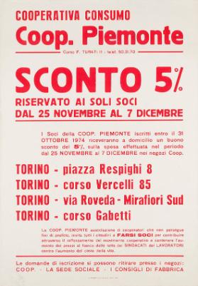 Cooperativa consumo - Coop. Piemonte - Sconto 5% riservato ai soli soci dal 25 novembre al 7 dicembre