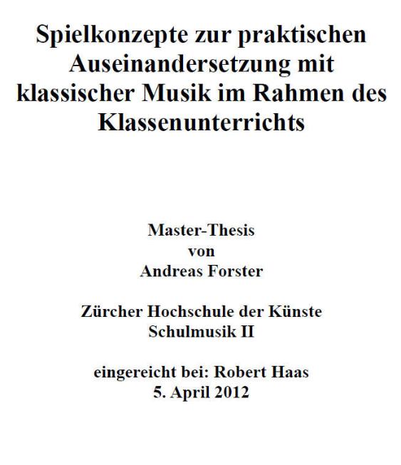 Spielkonzepte zur praktischen Auseinandersetzung mit klassischer Musik im Rahmen des Klassenunterrichts