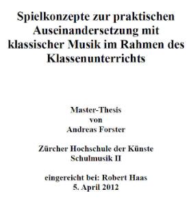 Spielkonzepte zur praktischen Auseinandersetzung mit klassischer Musik im Rahmen des Klassenunterrichts