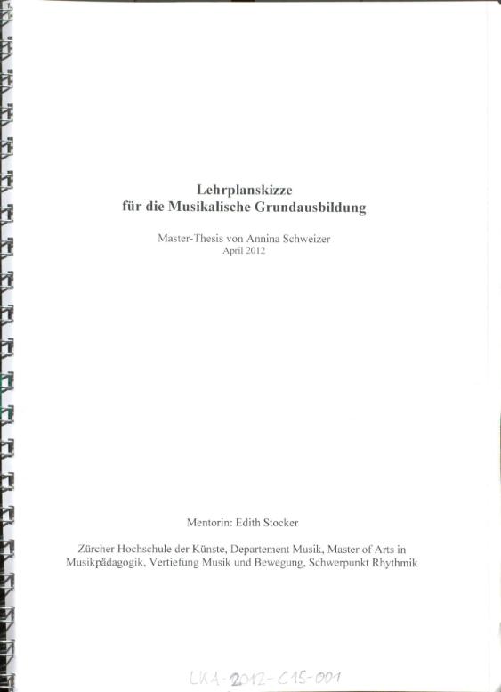 Lehrplanskizze für die Musikalische Grundausbildung