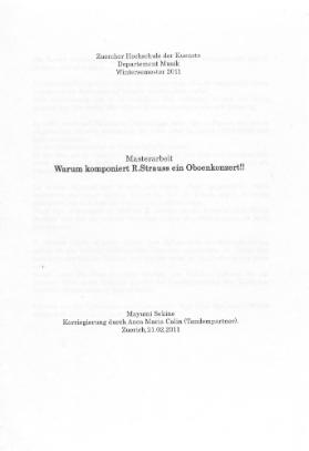 Warum komponiert R. Strauss ein Oboenkonzert!!