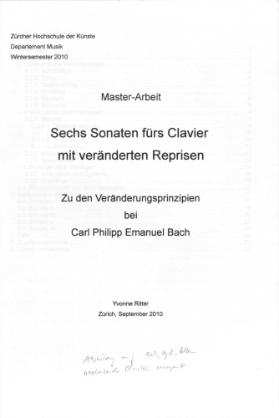 Sechs Sonaten fürs Clavier mit veränderten Reprisen