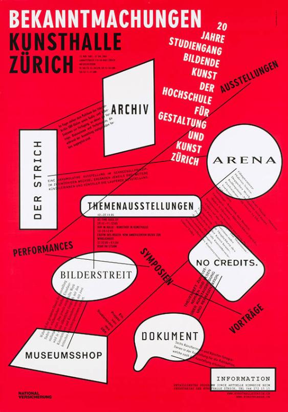Bekanntmachungen - Kunsthalle Zürich - 20 Jahre Studiengang Bildende Kunst der Hochschule für Gestaltung und Kunst Zürich