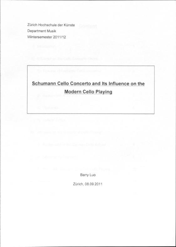Schumann cello concerto and its influence on the modern cello playing