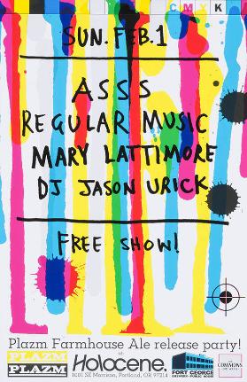Sun. Feb. 1 - Asss - Regular music - Mary Lattimore - DJ Jason Urick - Free show! Plazm Farmhouse Ale release party at: Holocene.