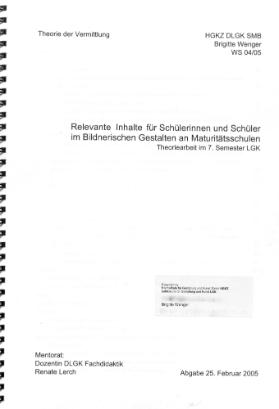 Relevante Inhalte für Schülerinnen und Schüler im Bildnerischen Gestalten an Maturitätsschulen