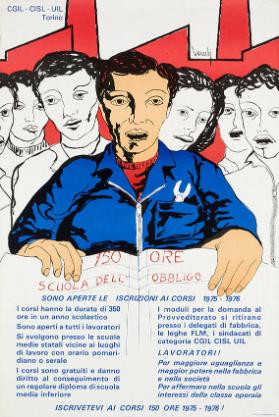 150 ore scuola dell'obbligo - Sono aperte le inscrizioni ai corsi 1975-1976 - CGIL - CISL - UIL - Torino
