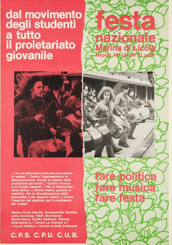 Dal movimento degli studenti a tutto il proletariato giovanile - Festa nazionale - Marina di Licole - Napoli - C.P.S. - C.P.U. - C.U.B. - Fare politica - fare musica - fare festa
