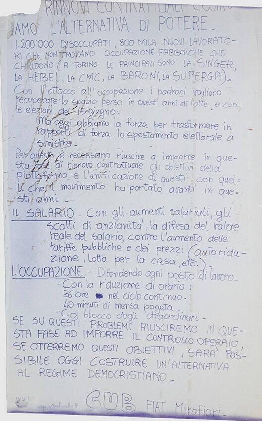 Rinnovi contra... - ...iamo l'alternativa di potere. [...] - CUB Fiat Mirafiori