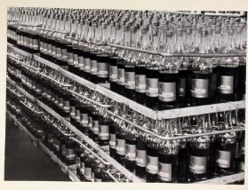 Etwas ganz geordnetes, in Reih und Glied aufgestelltes : Flaschenlager