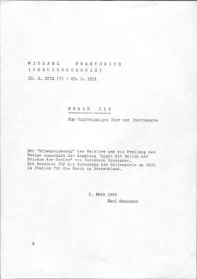 Michael Praetorius (Creuzbergensis) Psalm 116 für fünfstimmigen Chor und Instrumente