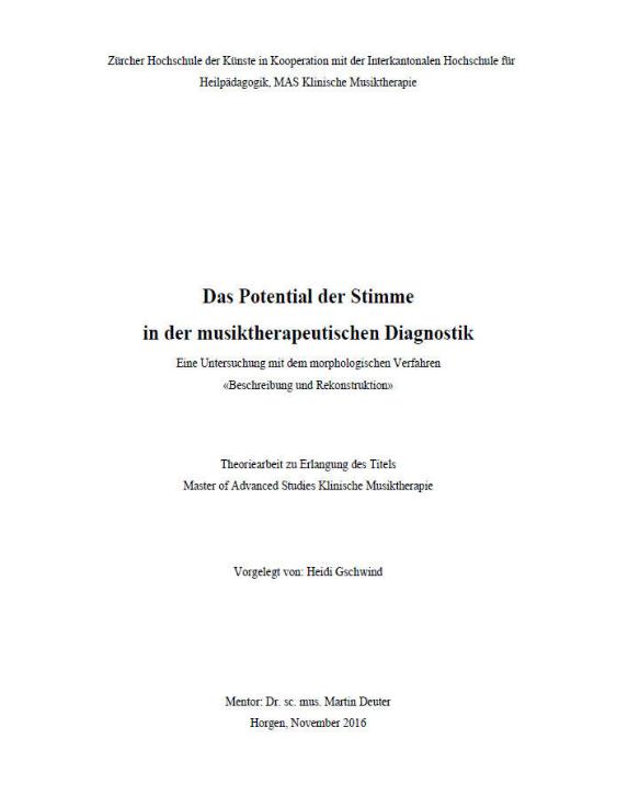 Das Potential der Stimme in der musiktherapeutischen Diagnostik