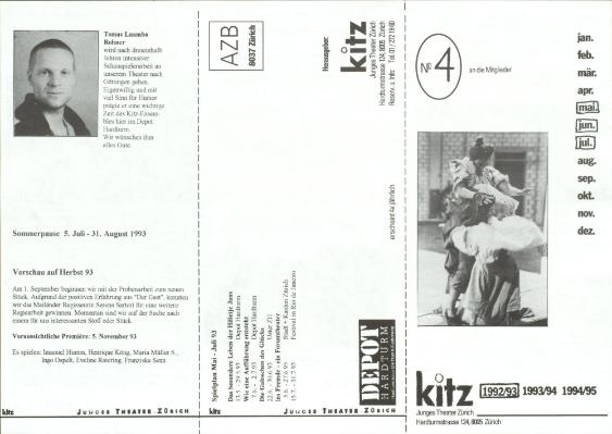 Junges Theater Zürich No 4, Spielplan Mai-Juli 1993