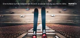 Eine Kollision auf der Skipiste mit 70 km/h ist wie ein Sprung aus 19,3 m Höhe. Suvaliv - Sichere Freizeit