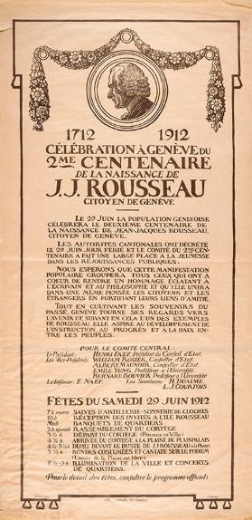 Célébration à Genève du 2ème centenaire de la naissance de J. J. Rousseau