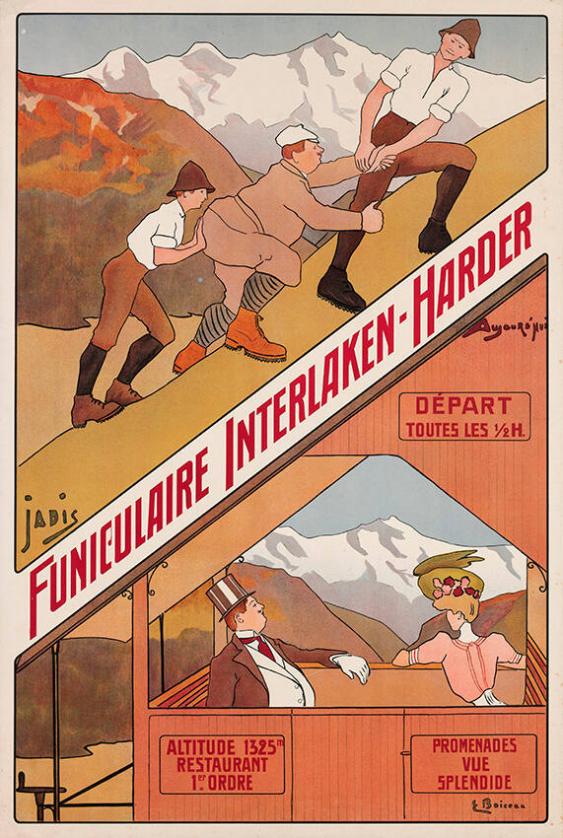 Funiculaire Interlaken-Harder - jadis - aujour d'hui - départs toutes les 1/2 heures - promenades vue splendide