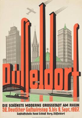 Düsseldorf - die schönste moderne Grossstadt am Rhein - 52. Deutscher Gastwirtstag 5. bis 9. September 1927 - Geschäftsstelle Hotel Schloss Burg, Düsseldorf