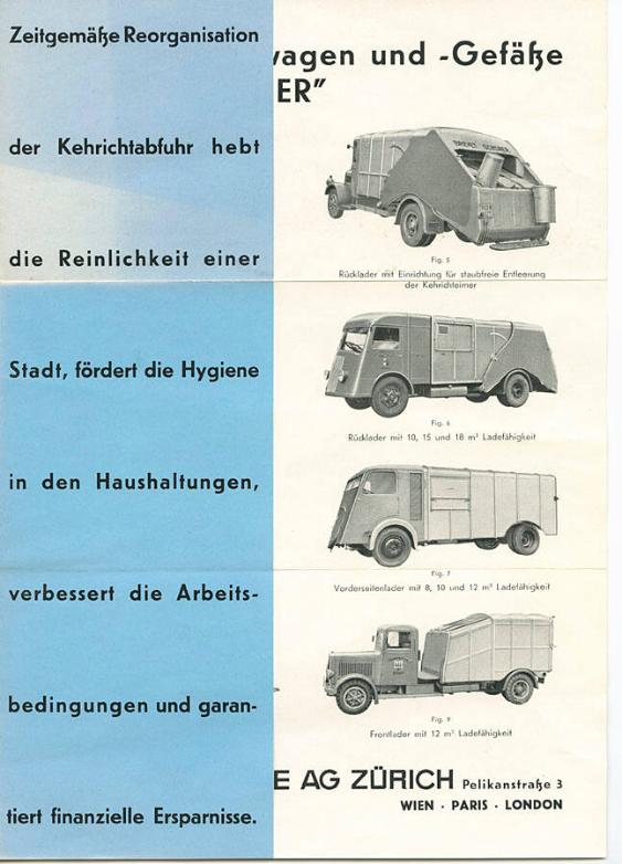 Neue Kehrichtwagen und -Gefässe - Patent "Ochsner"