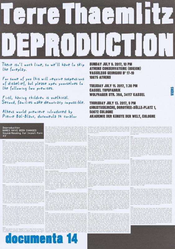 Terre Thaemlitz - Deproduction - documenta 14 (recto)