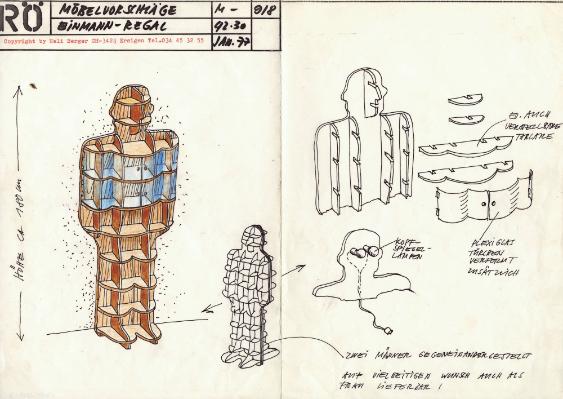 Susi und Ueli Berger, Zeichnung Einmann-Regal, 1977, Museum für Gestaltung Zürich, Designsammlu…